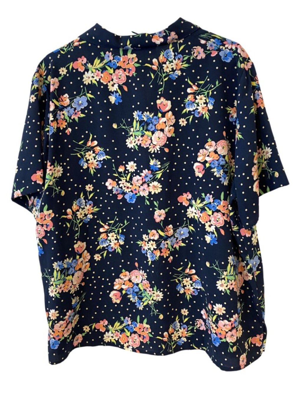Vintage Sag Harbor Womens 1X Navy Floral Polka Dot Button Front Blouse Cottage - Picture 2 of 3
